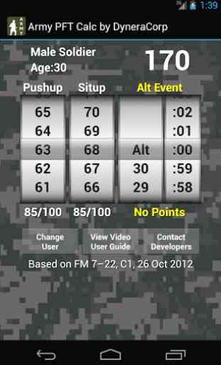 Army PFT Calculator by Dynera 3