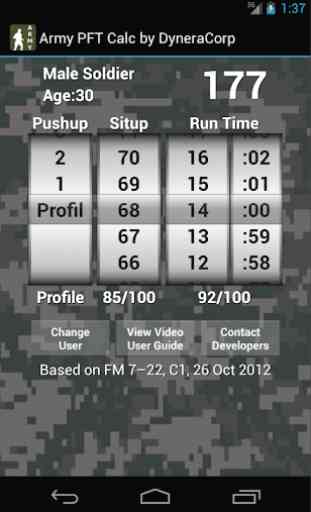 Army PFT Calculator by Dynera 4