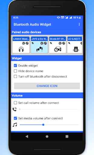 Bluetooth audio device widget - connect, volume 1