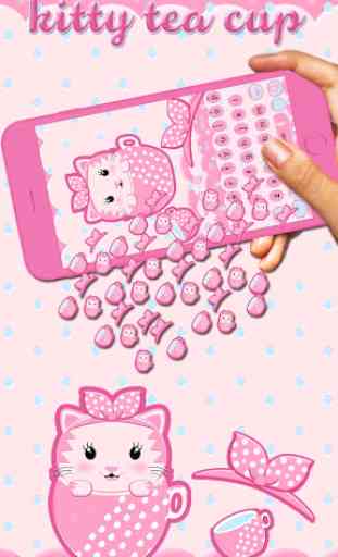 Cute Pink Kitty Tea Cup 3D Keyboard Theme 1