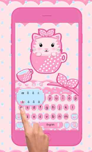 Cute Pink Kitty Tea Cup 3D Keyboard Theme 2