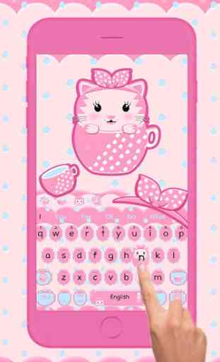 Cute Pink Kitty Tea Cup 3D Keyboard Theme 3